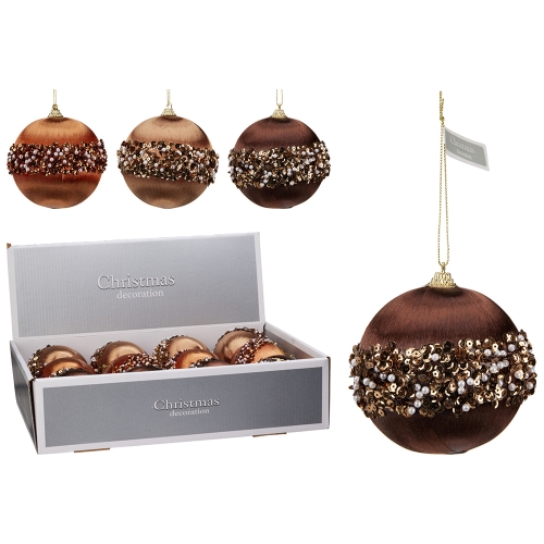 Christmas ball 100 mm satin, decorated with gorals (mix of 3 colours, price /1 pcs)