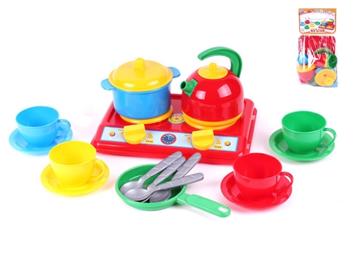 11pcs of plastic kitchen play set w/cooker in net