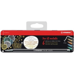 Metallic fibre markers STABILO Pen 68 metallic, set of 6, metal hanging pack