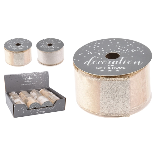 Decorative ribbon, velvet 38x2700 mm - champagne-gold (2 patterns)