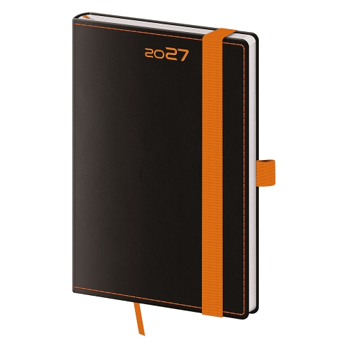 Diár 2027 týždenný vreckový Black Orange s pútkom  na pero
