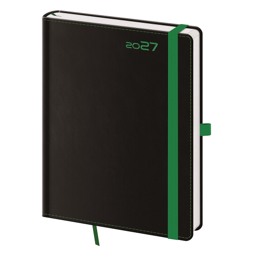 Diár 2027 týždenný B6 Black Green s pútkom  na pero