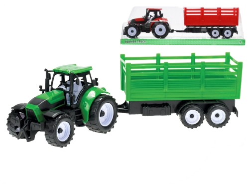 2asstd color (green,red) 38cm plastic friction powered farm tractor w/trailer in CBX