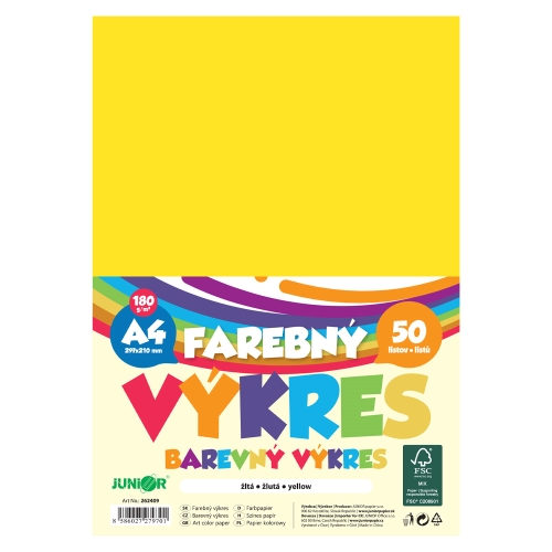 A4 Color Drawing Paper, 180 g/m2, pack of 50 - yellow