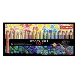 STABILO woody 3 in 1 ARTY crayons - crayon, pencil, wax pen - 18 pcs + grater+brush