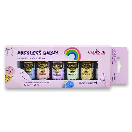 Súprava 6ks akrylových farieb CADENCE + lak, žiarivé