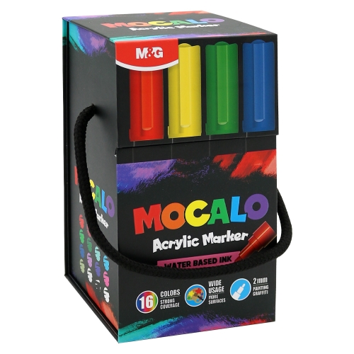 Popisovač M&G MOCALO Acrylic Marker 2 mm, akrylový - sada 16 farieb