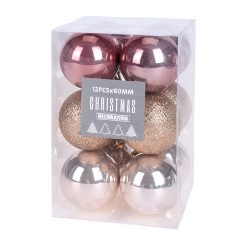 Christmas balls - PP 60 mm/rose gold, set of 12 pcs