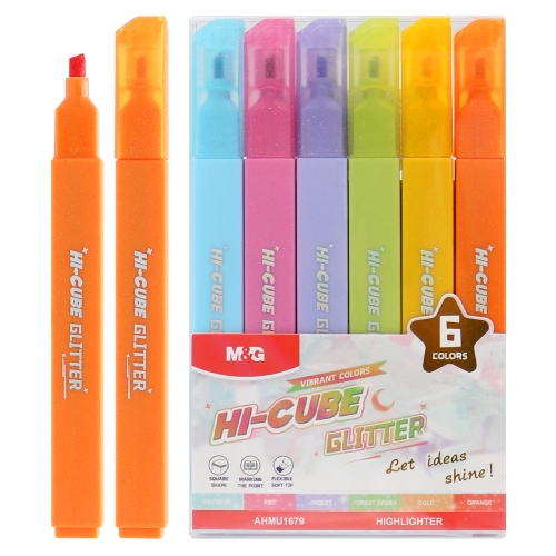 Highlighter M&G HI-CUBE Glitter - set of 6 bright colours