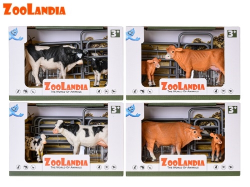 Zoolandia krava s teliatkom 8,5-14cm a doplnkami 4druhy v krabičke