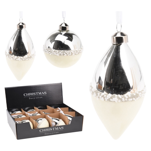 ORNAMENT GLASS 8CM SILV VELVET