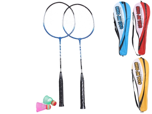 3asstd color (red,yellow,blue) 2pcs of 65cm badminton racket w/2pcs of shuttle in bag
