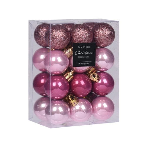 Vianočné gule - sada 24 ks fialové, priem. 30 mm, mix lesklá/perleťová