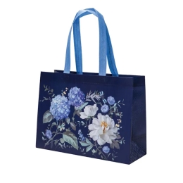 Nákupná taška z netkanej textílie Spring blooms 34x25 cm - modrá