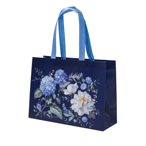 Nákupná taška z netkanej textílie Spring blooms 34x25 cm - modrá