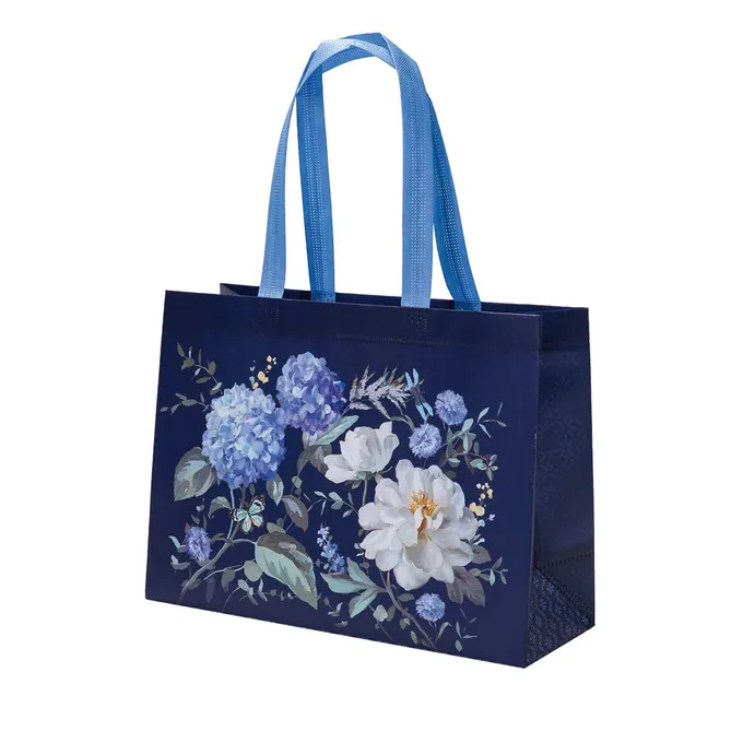 Nákupná taška z netkanej textílie Spring blooms 34x25 cm - modrá