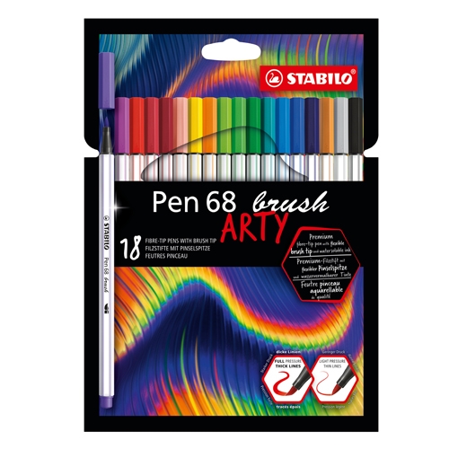Markers with a brush tip for different line widths STABILO PEN 68 brush - ARTY, set of 18