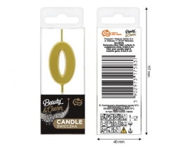 Cake candle B&C - number "0" metallic gold 9,5 cm (1)