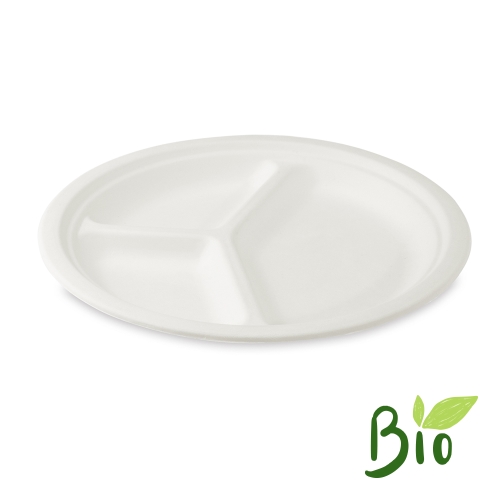 Plate divided into 3 portions ORGANIC sugar cane 26 cm, 50 pcs