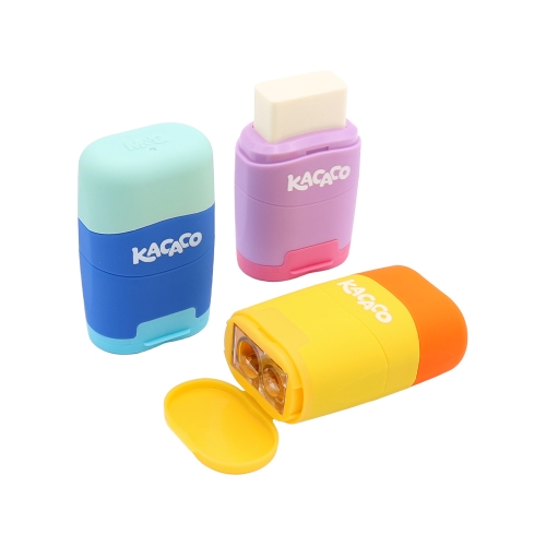 Pencil sharpener + eraser M&G KACACO, two holes (mix of 3 colors)