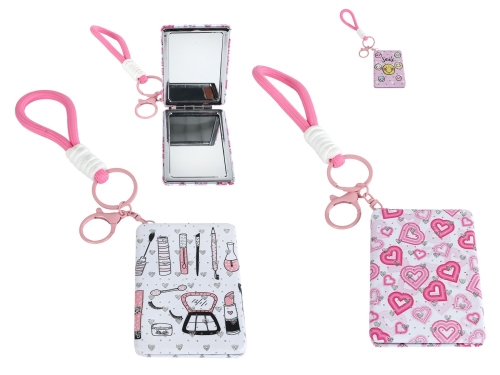 3asstd 9cm make-up mirror w/key ring cord 12pcs in DBX