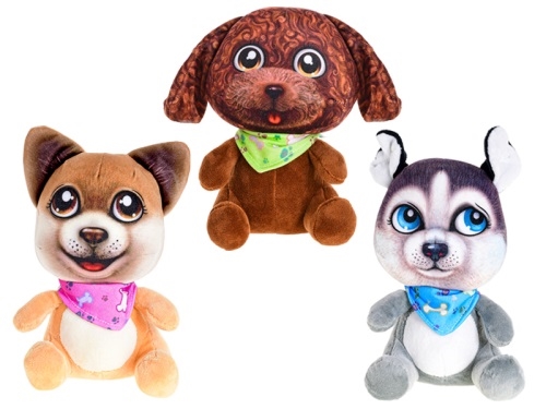 3asstd (Husky, Poodle, Shiba Inu) 35cm plush sitting dog w/scarf each in polybag