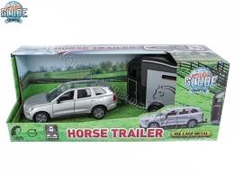 Kids Globe Traffic 28cm die cast pull back Volvo EX90 w/horse trailer in OTB