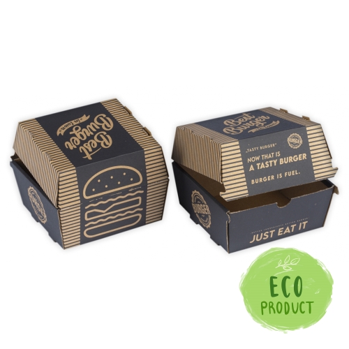 Hamburger box 130x130x110 mm VL brown with print 100 pcs