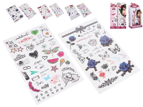 3asstd girl's tattoo set w/2pcs of tattoo sheets in paper card 36pcs in DBX