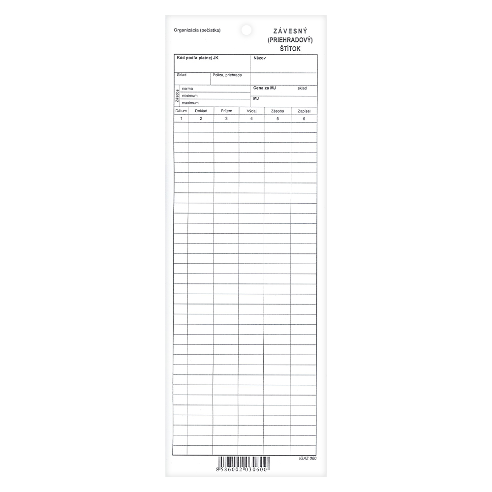 Závesný priehradový štítok 10 x 30 cm (60)