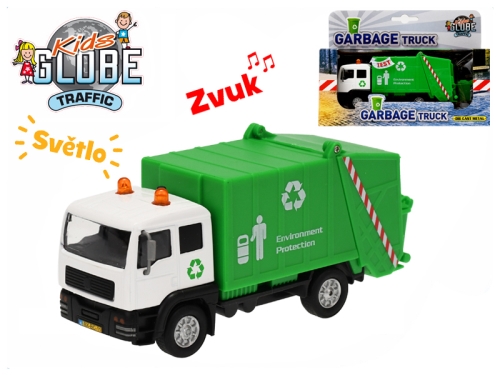 Kids Globe Traffic 15cm BO "try me" die cast pull back garbage truck w/light and sound in