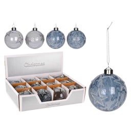 Christmas ball - glass 80mm, stars and flakes, mix of colors, 1pc