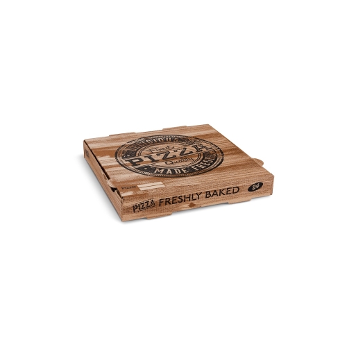 Pizza box (microwave cardboard) H4 kraft with print 24 x 24 x 4 cm [100 pcs]