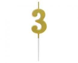Cake candle B&amp;C - number "3" metallic gold 9,5 cm