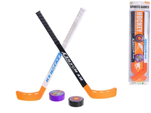 2pcs of 57cm plastic ice hockey stick w/2pcs of puck on BC