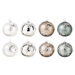 8 cm Glass Christmas Ball with a Sparkling Twig Pattern (Assorted / Price per piece) (1)