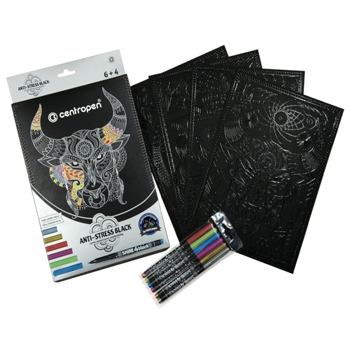 Markers CENTROPEN 9390 Metallic set with coloring books - set of 6+4 pcs
