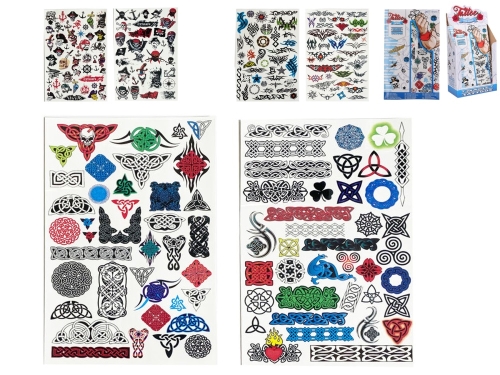 3asstd boy's tattoo set w/2pcs of tattoo sheets in paper card 36pcs in DBX
