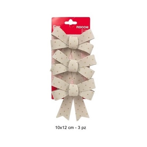 Christmas bow with a velvet-like finish, cream-colored with shiny rhinestones (set of 3) (1)
