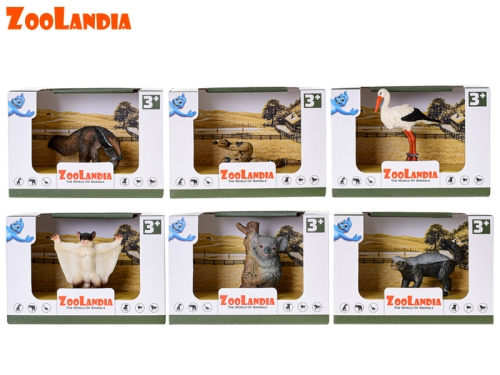 6asstd (koala, stork, snake, skunk, flycatcher, anteater) plastic safari animal in OTB