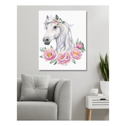Diamond painting (with frame) - White horse with peonies
