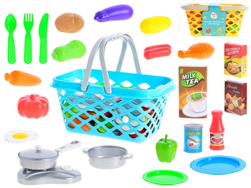 2asstd color (blue, yellow) kitchen set w/cooker + accessories 24pcs in basket