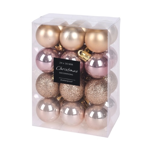 Vianočné gule - sada 24 ks perleťové, priem. 30 mm, mix matná/lesklá