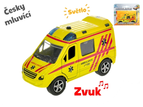 11cm BO"try me"die cast pull back Kids Globe Traffic Czech talking ambulance w/light & sou