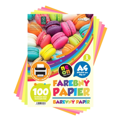 Farebný papier A4 70g/m2 - sada 100 ks (20x 5 farieb) Neon