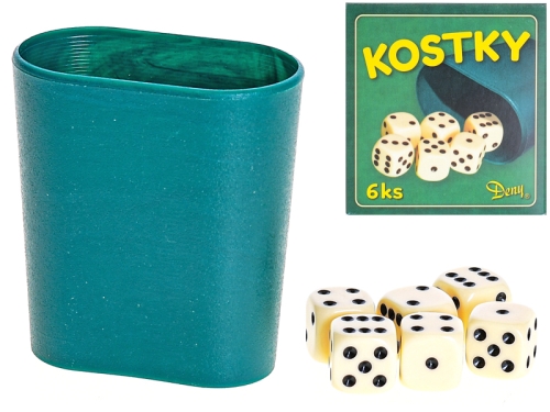 Kocky hracie 16mm 6ks s kelímkom v krabičke