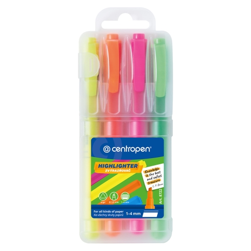 Zvýrazňovač CENTROPEN 8722 FAX S - sada 4 ks
