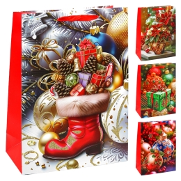 Christmas Gift Bag, 32x26x12 cm (assortment of 4 designs - price per piece)