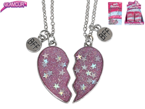 Glamour 3cm 2pcs of matching heart BFF necklace on paper card in PB 12pcs in DBX