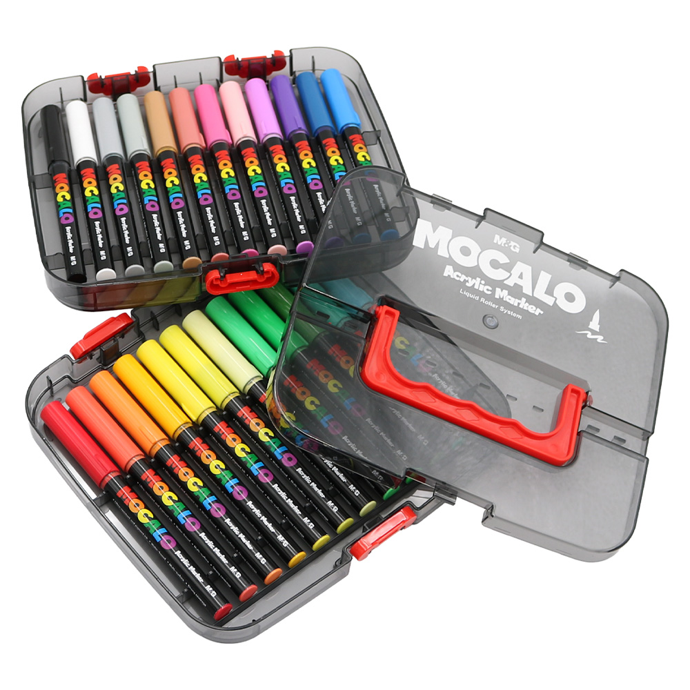 Popisovač M&G MOCALO Acrylic Marker, štetcový hrot (sada 24 farieb)